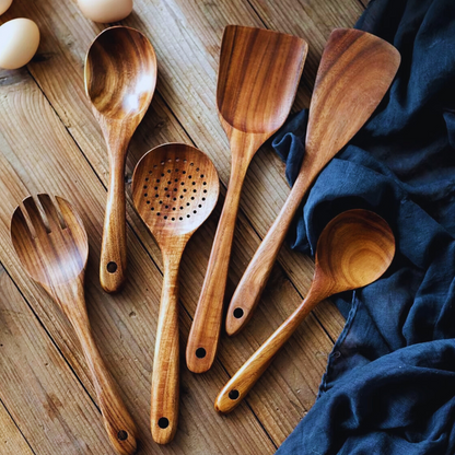 Natural Teak Wood Cooking Utensil - 6 Piece Set