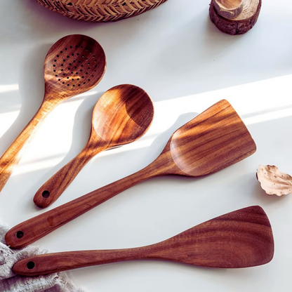 Natural Teak Wood Cooking Utensil - 6 Piece Set