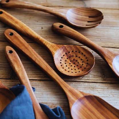 Natural Teak Wood Cooking Utensil - 6 Piece Set