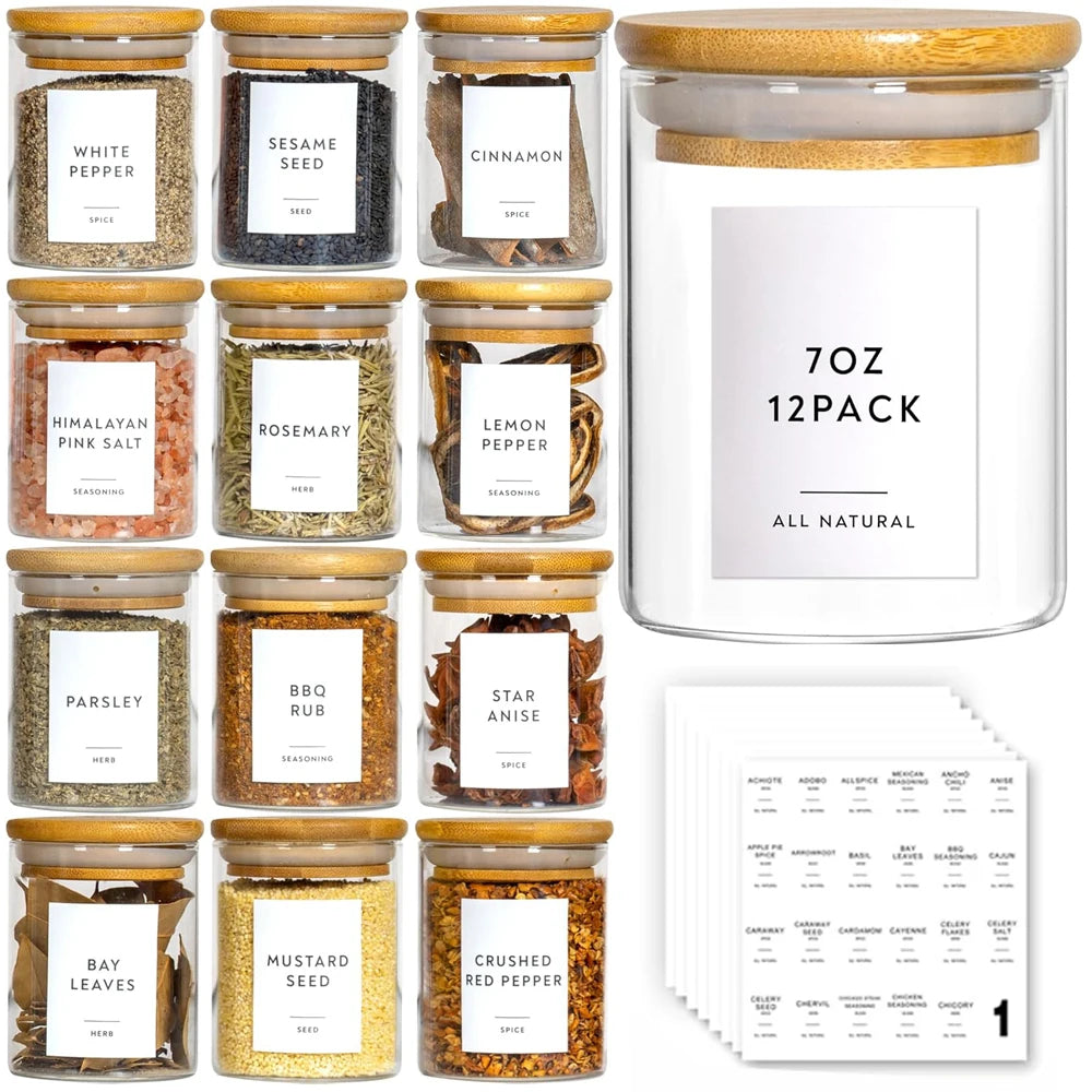 12 Piece - Airtight Glass Spice Jars