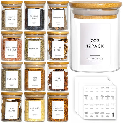 12 Piece - Airtight Glass Spice Jars