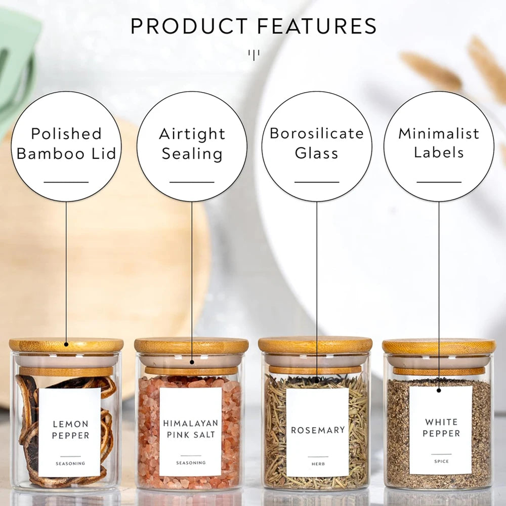12 Piece - Airtight Glass Spice Jars