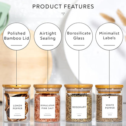 12 Piece - Airtight Glass Spice Jars
