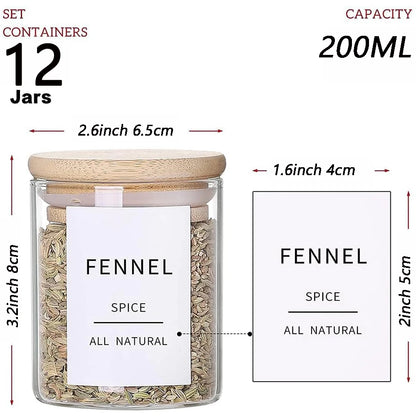 12 Piece - Airtight Glass Spice Jars